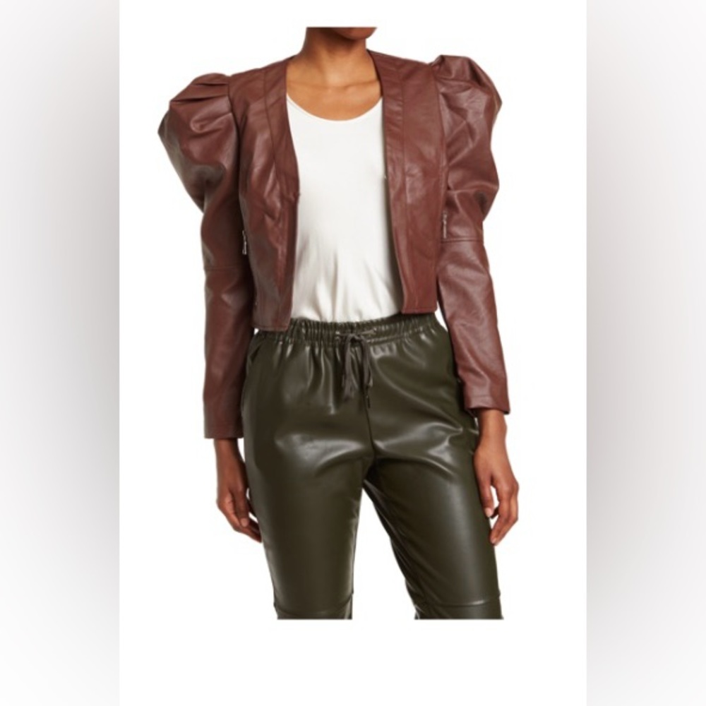 Azalea Wang Faux Leather Puff Sleeve Jacket